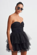 Black Layered Tulle Mini Dress-K264014012