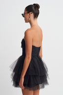Black Layered Tulle Mini Dress-K264014012