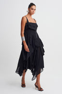 Black Asymmetric Layered Dress with Guipure Details-K264014014