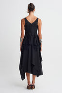 Black Asymmetric Layered Dress with Guipure Details-K264014014