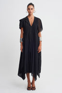 Black Asymmetric Layered Midi Dress-K264014015