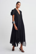 Black Asymmetric Layered Midi Dress-K264014015