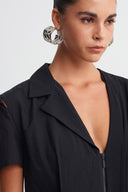 Black Asymmetric Layered Midi Dress-K264014015