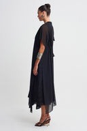 Black Asymmetric Layered Midi Dress-K264014015