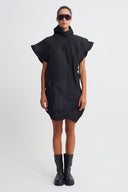 Black Sculptural Pleated Dress-K264014017