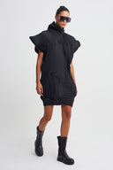 Black Sculptural Pleated Dress-K264014017