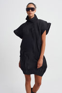 Black Sculptural Pleated Dress-K264014017