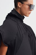 Black Sculptural Pleated Dress-K264014017