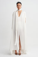 Off White Tassel-Detail Scarf-Neck Dress-K264014040