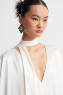 Off White Tassel-Detail Scarf-Neck Dress-K264014040