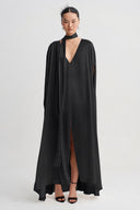 Black Tassel-Detail Scarf-Neck Dress-K264014040