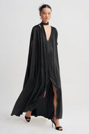 Black Tassel-Detail Scarf-Neck Dress-K264014040