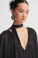 Black Tassel-Detail Scarf-Neck Dress-K264014040