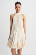 Mılk Lace Trim Pleated Mini Dress-K264014048