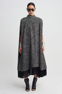 Black/White Fringe-Detail Cape Dress-K264014054