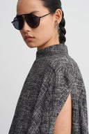 Black/White Fringe-Detail Cape Dress-K264014054