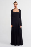 Black Seam Detail Maxi Jersey Dress-K264014057