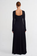 Black Seam Detail Maxi Jersey Dress-K264014057