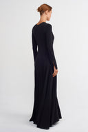 Black Seam Detail Maxi Jersey Dress-K264014057