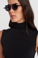 Black Sleeveless Turtleneck Jersey Dress-K264014058