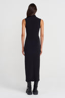 Black Sleeveless Turtleneck Jersey Dress-K264014058