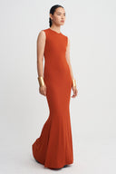 Flame Asymmetric Seam Mermaid Jersey Dress-K264014063