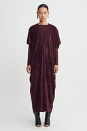Burgundy Mesh Sleeve Velvet Dress-K264014065