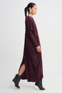 Burgundy Mesh Sleeve Velvet Dress-K264014065