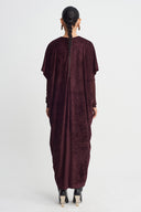 Burgundy Mesh Sleeve Velvet Dress-K264014065