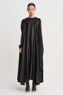 Black / Black Contrast-Piped Asymmetric Maxi Dress-K264014072