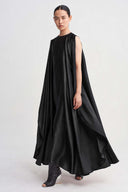 Black / Black Contrast-Piped Asymmetric Maxi Dress-K264014072