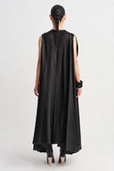 Black / Black Contrast-Piped Asymmetric Maxi Dress-K264014072
