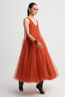 Flame V-Neck Layered Tulle Maxi Dress-K264014073