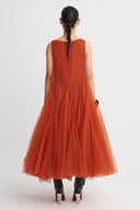 Flame V-Neck Layered Tulle Maxi Dress-K264014073