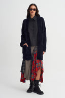 Black Velvet-Effect Long Knit Cardigan-K265015003