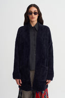 Black Velvet-Effect Long Knit Cardigan-K265015003