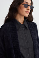 Black Velvet-Effect Long Knit Cardigan-K265015003