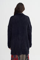 Black Velvet-Effect Long Knit Cardigan-K265015003