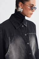 Black Washed Denim Jacket-K265015011