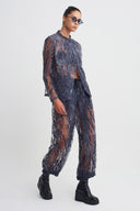 Dark Grey Printed Organza Jacket-K265015012