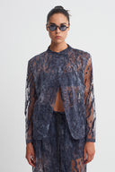 Dark Grey Printed Organza Jacket-K265015012