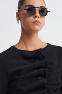 Black Ruched Button-Front Cardigan-K265015013