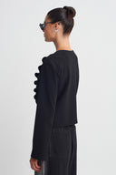 Black Ruched Button-Front Cardigan-K265015013