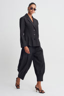 Black Panel-Pleated Jacket-K265015014