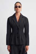 Black Panel-Pleated Jacket-K265015014