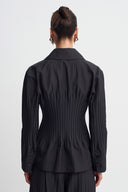 Black Panel-Pleated Jacket-K265015014
