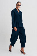 Petrol Blue Panel-Pleated Jacket-K265015014