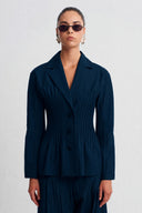 Petrol Blue Panel-Pleated Jacket-K265015014