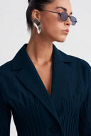 Petrol Blue Panel-Pleated Jacket-K265015014