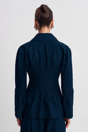 Petrol Blue Panel-Pleated Jacket-K265015014